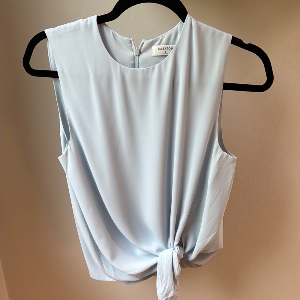 Babaton asymmetric front tie sleeveless blouse
